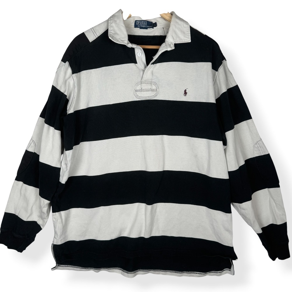 Polo Ralph Lauren Striped Rugby Shirt Size Large Y2K Preppy Heavy Ivy League